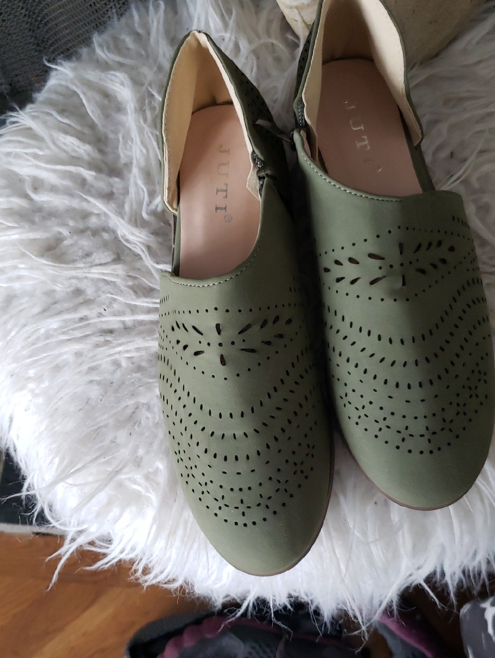 Olive Green Perforated Slip-On Flats